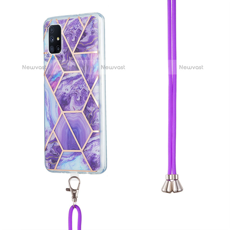 Silicone Candy Rubber Gel Fashionable Pattern Soft Case Cover with Lanyard Strap Y01B for Samsung Galaxy M51