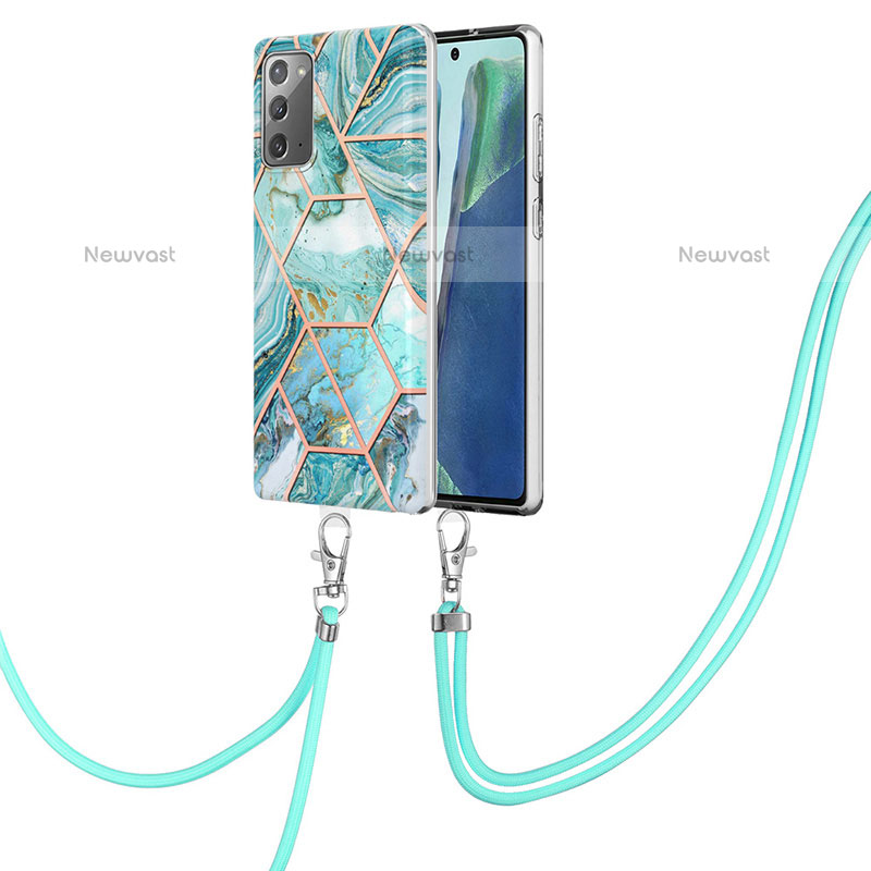 Silicone Candy Rubber Gel Fashionable Pattern Soft Case Cover with Lanyard Strap Y01B for Samsung Galaxy Note 20 5G