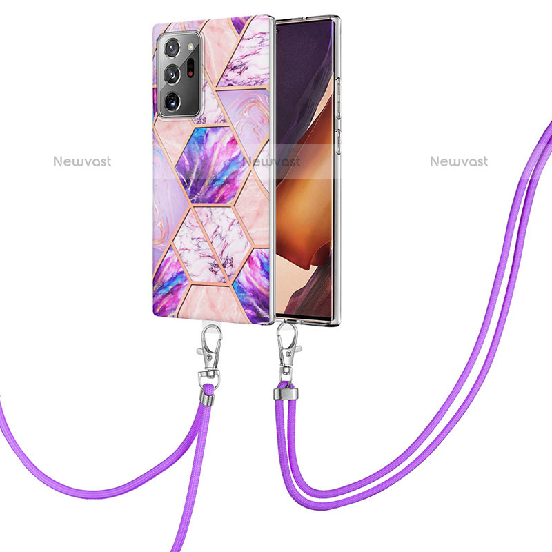 Silicone Candy Rubber Gel Fashionable Pattern Soft Case Cover with Lanyard Strap Y01B for Samsung Galaxy Note 20 Ultra 5G