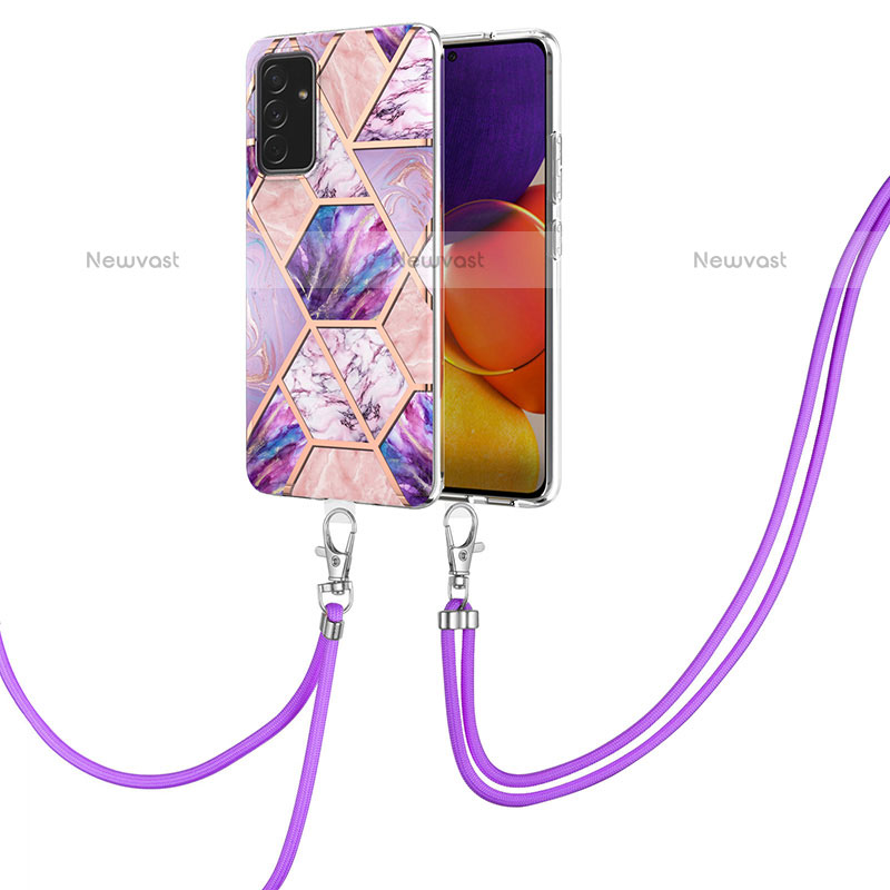 Silicone Candy Rubber Gel Fashionable Pattern Soft Case Cover with Lanyard Strap Y01B for Samsung Galaxy Quantum2 5G
