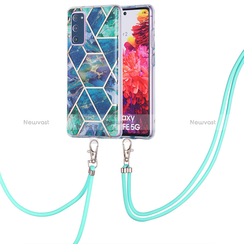 Silicone Candy Rubber Gel Fashionable Pattern Soft Case Cover with Lanyard Strap Y01B for Samsung Galaxy S20 FE (2022) 5G