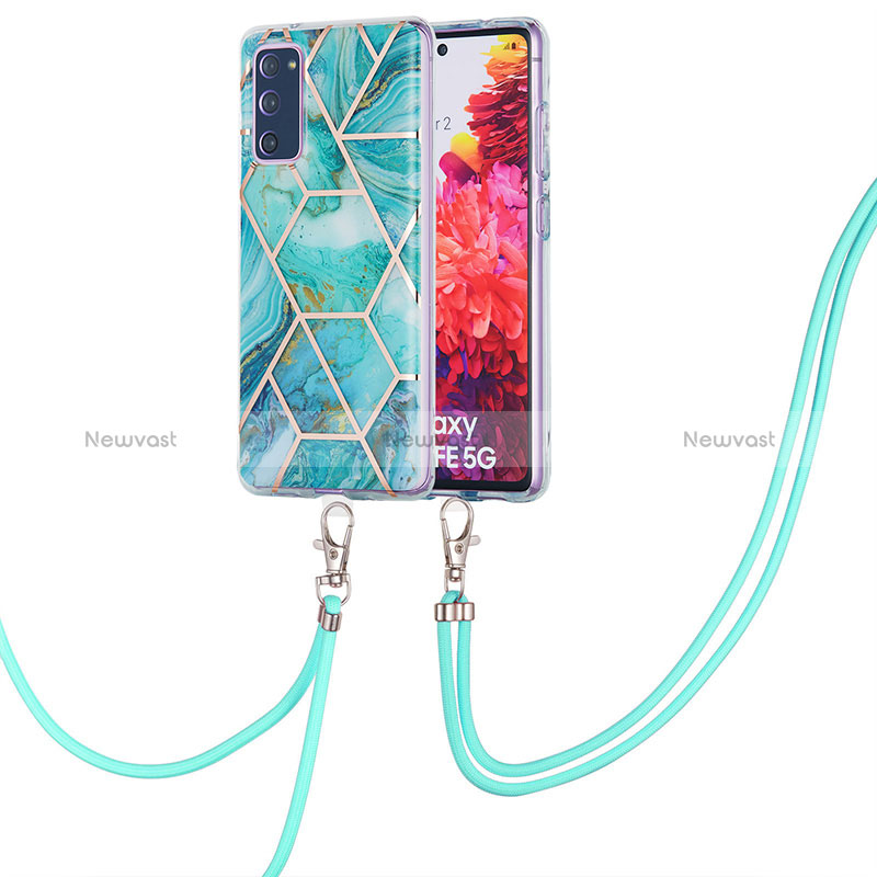 Silicone Candy Rubber Gel Fashionable Pattern Soft Case Cover with Lanyard Strap Y01B for Samsung Galaxy S20 FE (2022) 5G