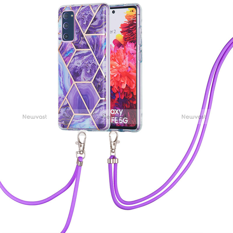 Silicone Candy Rubber Gel Fashionable Pattern Soft Case Cover with Lanyard Strap Y01B for Samsung Galaxy S20 FE (2022) 5G