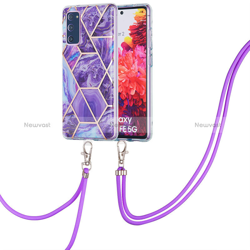 Silicone Candy Rubber Gel Fashionable Pattern Soft Case Cover with Lanyard Strap Y01B for Samsung Galaxy S20 FE 5G Purple