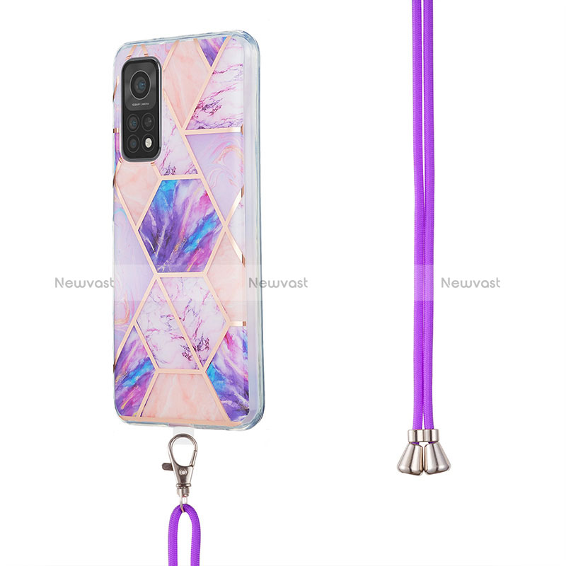 Silicone Candy Rubber Gel Fashionable Pattern Soft Case Cover with Lanyard Strap Y01B for Xiaomi Mi 10T 5G
