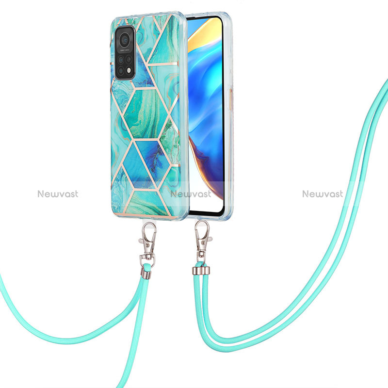 Silicone Candy Rubber Gel Fashionable Pattern Soft Case Cover with Lanyard Strap Y01B for Xiaomi Mi 10T 5G Green
