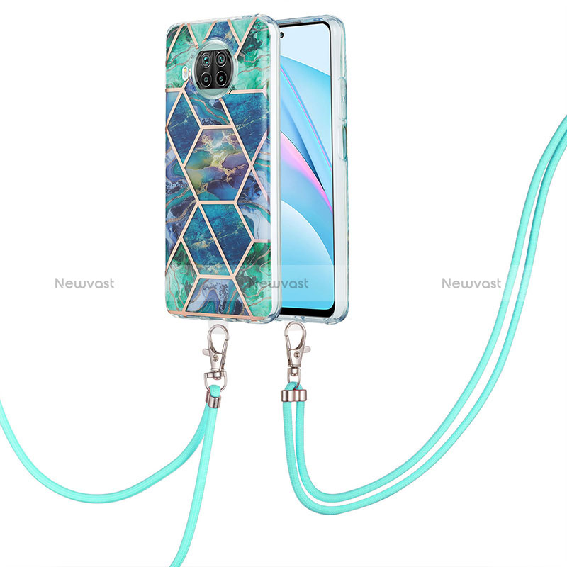 Silicone Candy Rubber Gel Fashionable Pattern Soft Case Cover with Lanyard Strap Y01B for Xiaomi Mi 10T Lite 5G Midnight Green