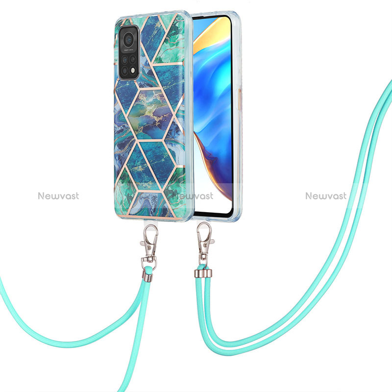 Silicone Candy Rubber Gel Fashionable Pattern Soft Case Cover with Lanyard Strap Y01B for Xiaomi Mi 10T Pro 5G Midnight Green