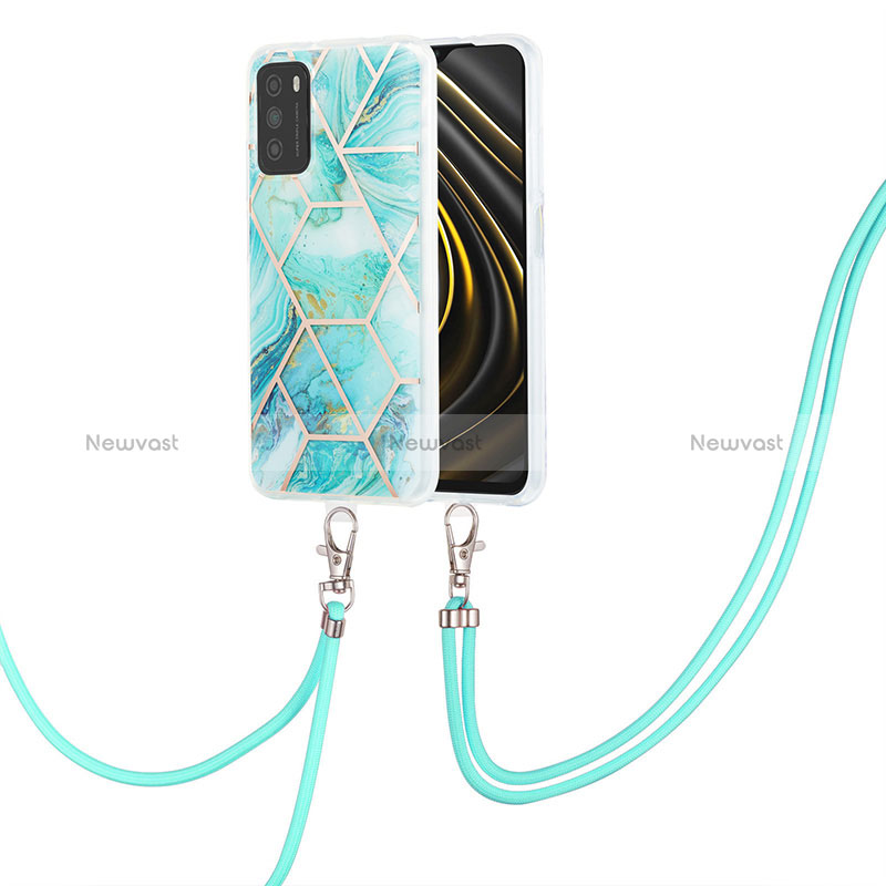 Silicone Candy Rubber Gel Fashionable Pattern Soft Case Cover with Lanyard Strap Y01B for Xiaomi Poco M3