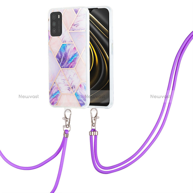 Silicone Candy Rubber Gel Fashionable Pattern Soft Case Cover with Lanyard Strap Y01B for Xiaomi Poco M3