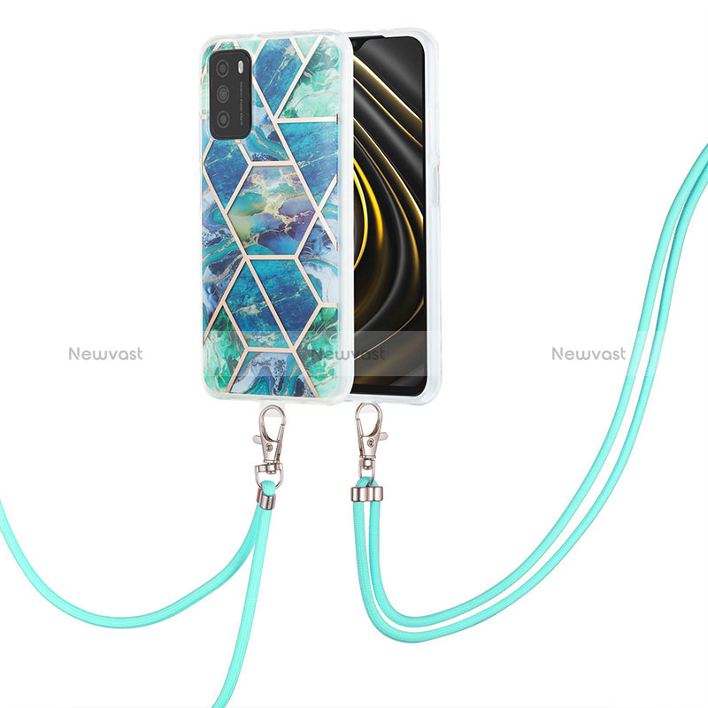 Silicone Candy Rubber Gel Fashionable Pattern Soft Case Cover with Lanyard Strap Y01B for Xiaomi Poco M3 Midnight Green