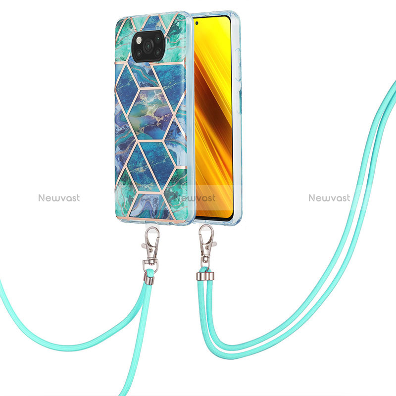 Silicone Candy Rubber Gel Fashionable Pattern Soft Case Cover with Lanyard Strap Y01B for Xiaomi Poco X3 NFC