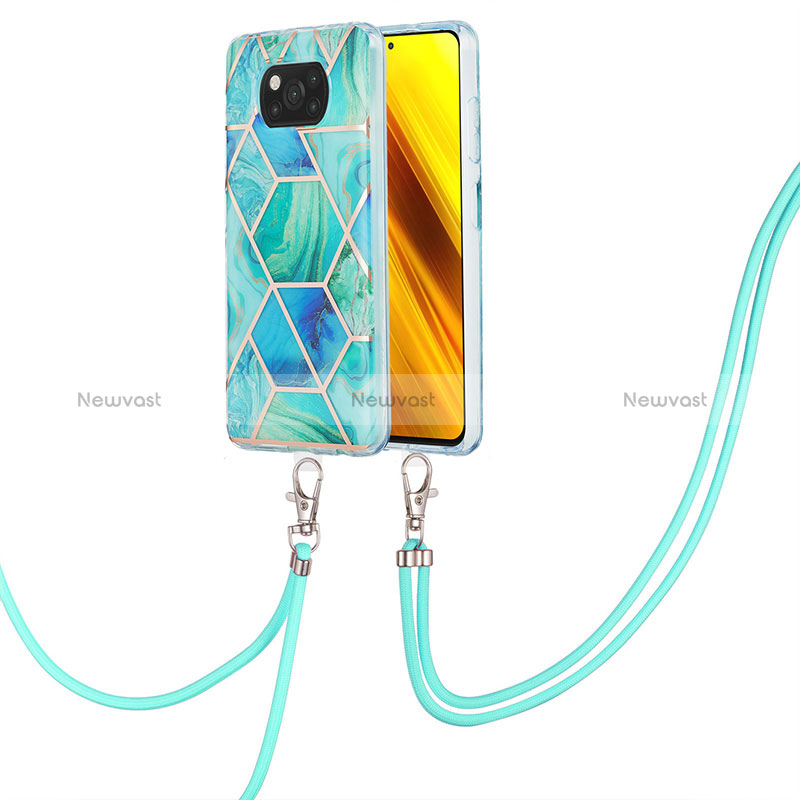 Silicone Candy Rubber Gel Fashionable Pattern Soft Case Cover with Lanyard Strap Y01B for Xiaomi Poco X3 NFC