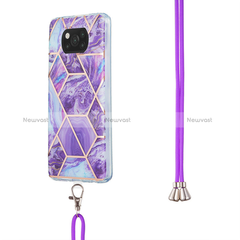 Silicone Candy Rubber Gel Fashionable Pattern Soft Case Cover with Lanyard Strap Y01B for Xiaomi Poco X3 NFC