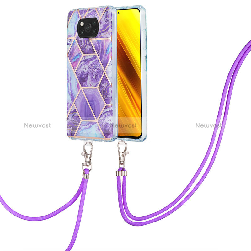 Silicone Candy Rubber Gel Fashionable Pattern Soft Case Cover with Lanyard Strap Y01B for Xiaomi Poco X3 Pro