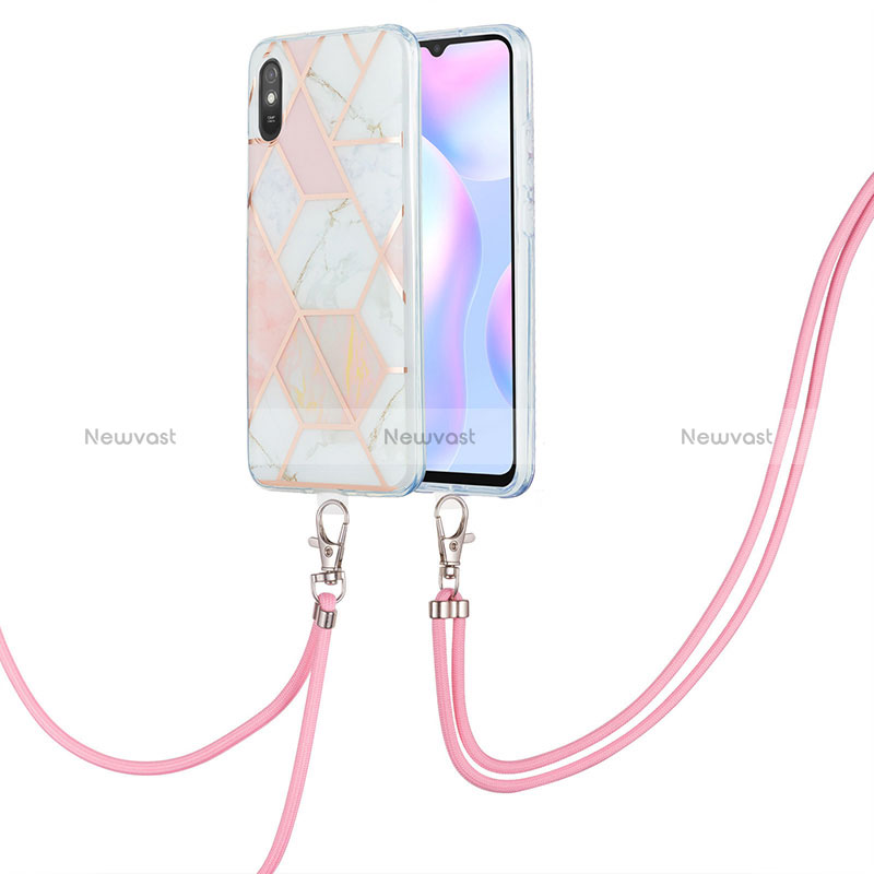 Silicone Candy Rubber Gel Fashionable Pattern Soft Case Cover with Lanyard Strap Y01B for Xiaomi Redmi 9AT