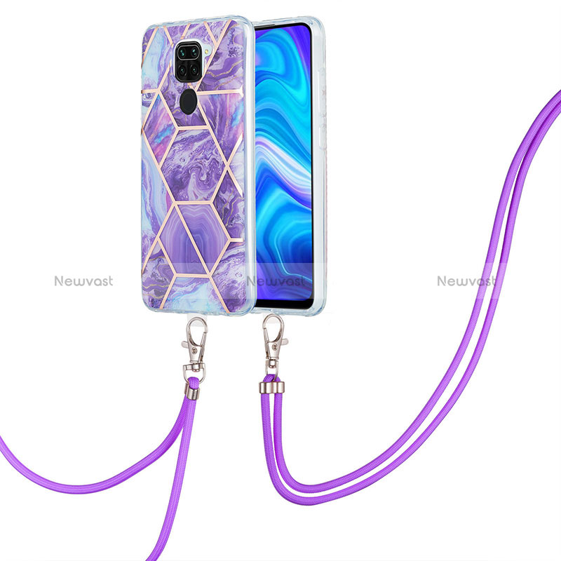 Silicone Candy Rubber Gel Fashionable Pattern Soft Case Cover with Lanyard Strap Y01B for Xiaomi Redmi Note 9