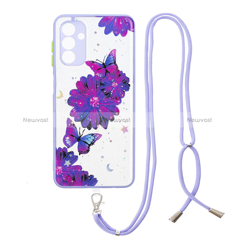 Silicone Candy Rubber Gel Fashionable Pattern Soft Case Cover with Lanyard Strap Y01X for Samsung Galaxy A04s