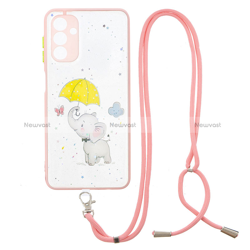 Silicone Candy Rubber Gel Fashionable Pattern Soft Case Cover with Lanyard Strap Y01X for Samsung Galaxy A04s