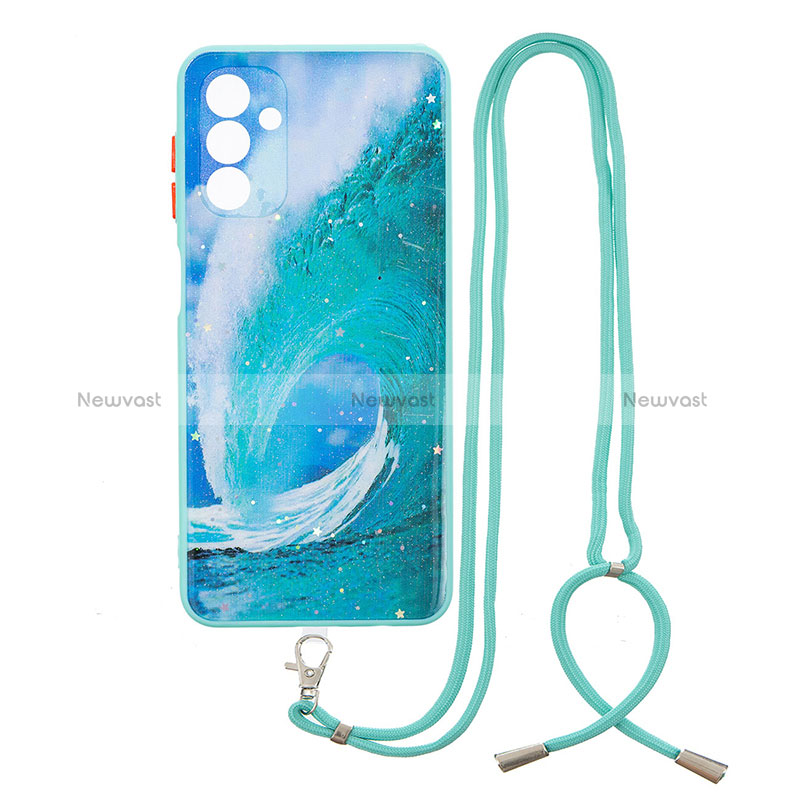 Silicone Candy Rubber Gel Fashionable Pattern Soft Case Cover with Lanyard Strap Y01X for Samsung Galaxy A04s Green
