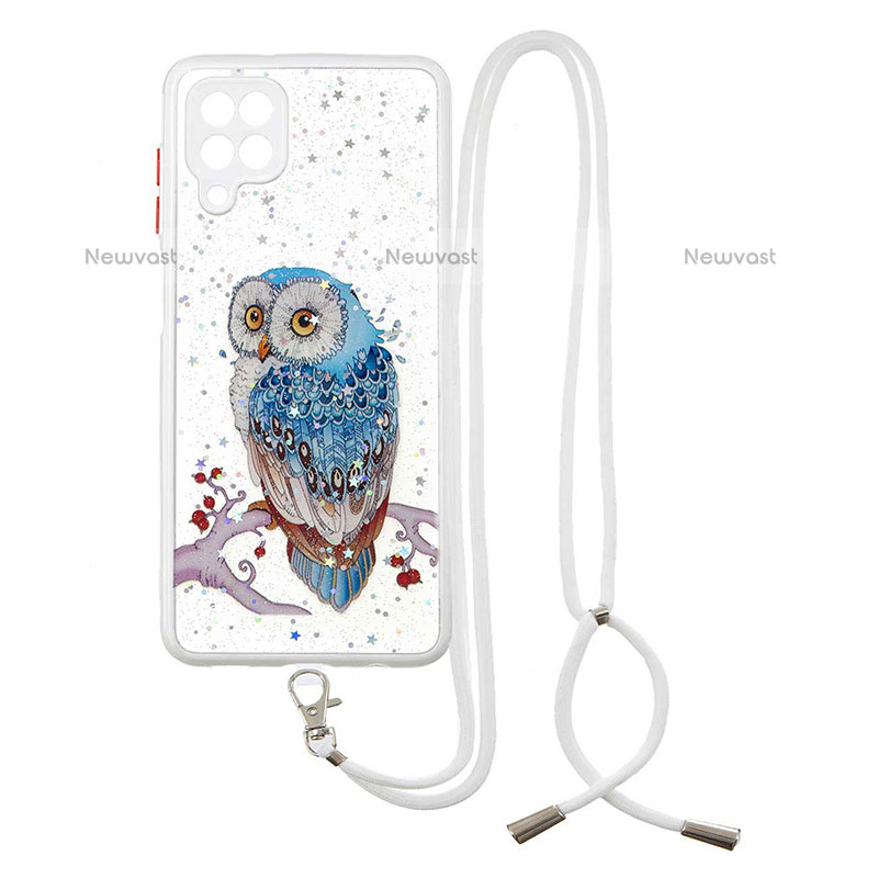 Silicone Candy Rubber Gel Fashionable Pattern Soft Case Cover with Lanyard Strap Y01X for Samsung Galaxy A12