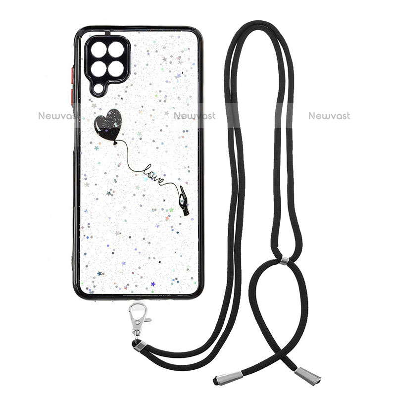 Silicone Candy Rubber Gel Fashionable Pattern Soft Case Cover with Lanyard Strap Y01X for Samsung Galaxy A12