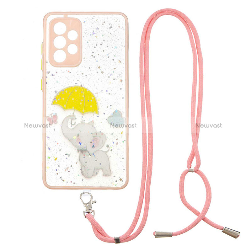 Silicone Candy Rubber Gel Fashionable Pattern Soft Case Cover with Lanyard Strap Y01X for Samsung Galaxy A33 5G