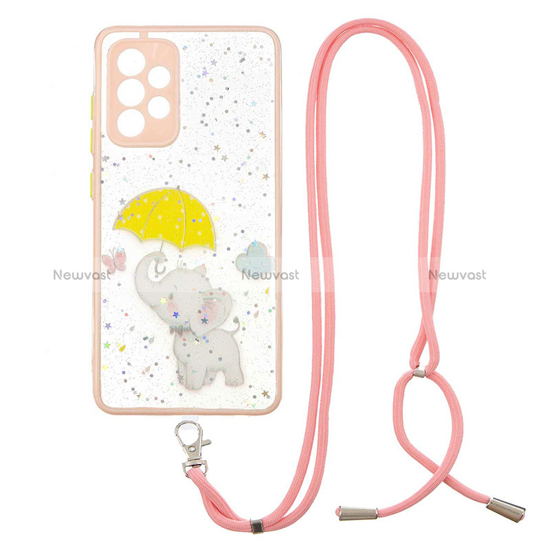 Silicone Candy Rubber Gel Fashionable Pattern Soft Case Cover with Lanyard Strap Y01X for Samsung Galaxy A33 5G Yellow