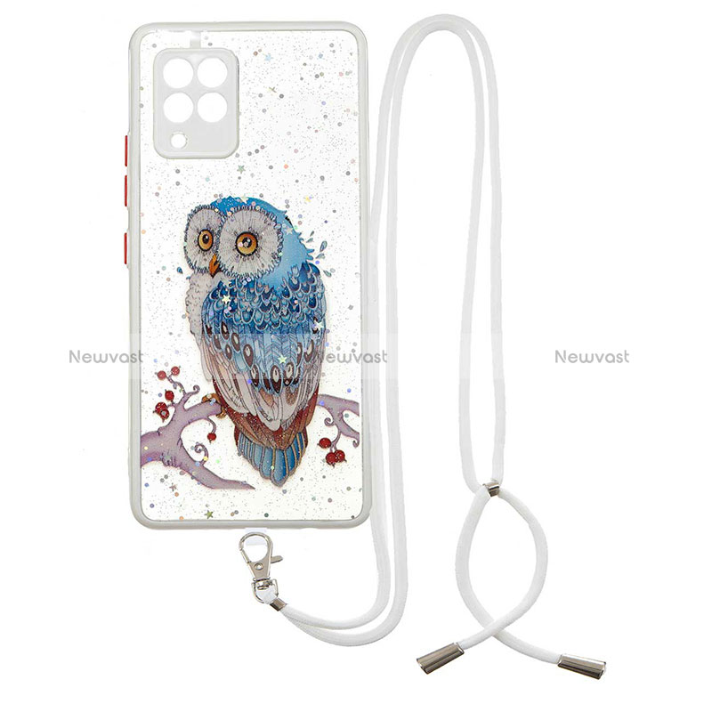 Silicone Candy Rubber Gel Fashionable Pattern Soft Case Cover with Lanyard Strap Y01X for Samsung Galaxy A42 5G