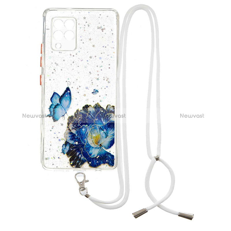 Silicone Candy Rubber Gel Fashionable Pattern Soft Case Cover with Lanyard Strap Y01X for Samsung Galaxy A42 5G