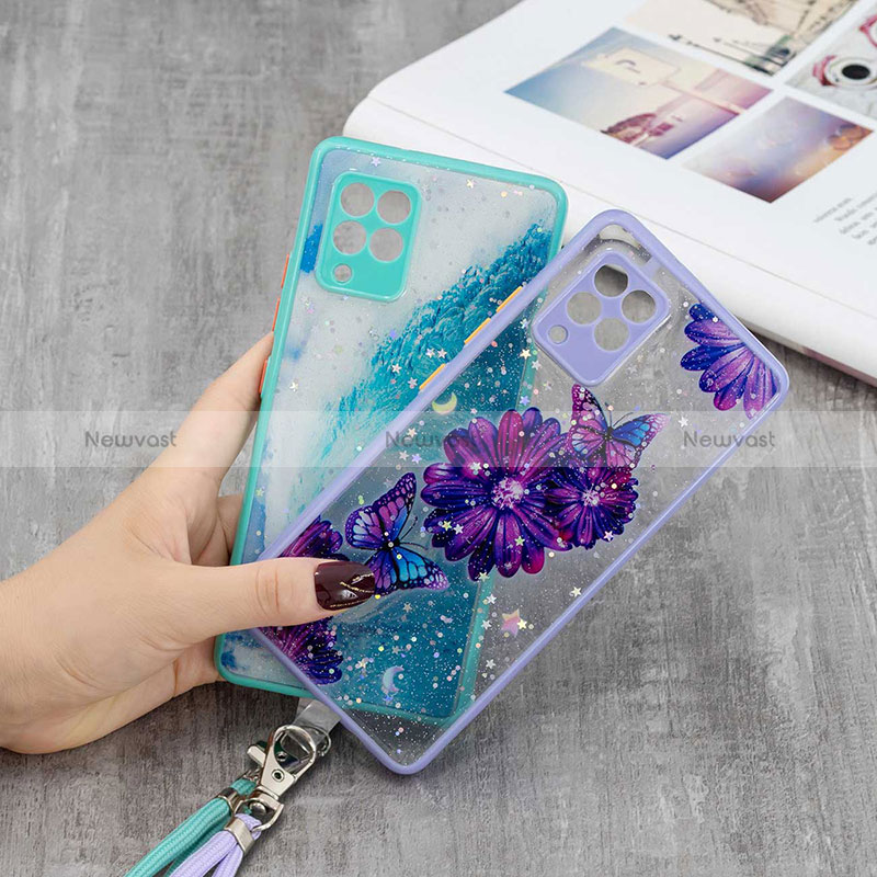 Silicone Candy Rubber Gel Fashionable Pattern Soft Case Cover with Lanyard Strap Y01X for Samsung Galaxy A42 5G