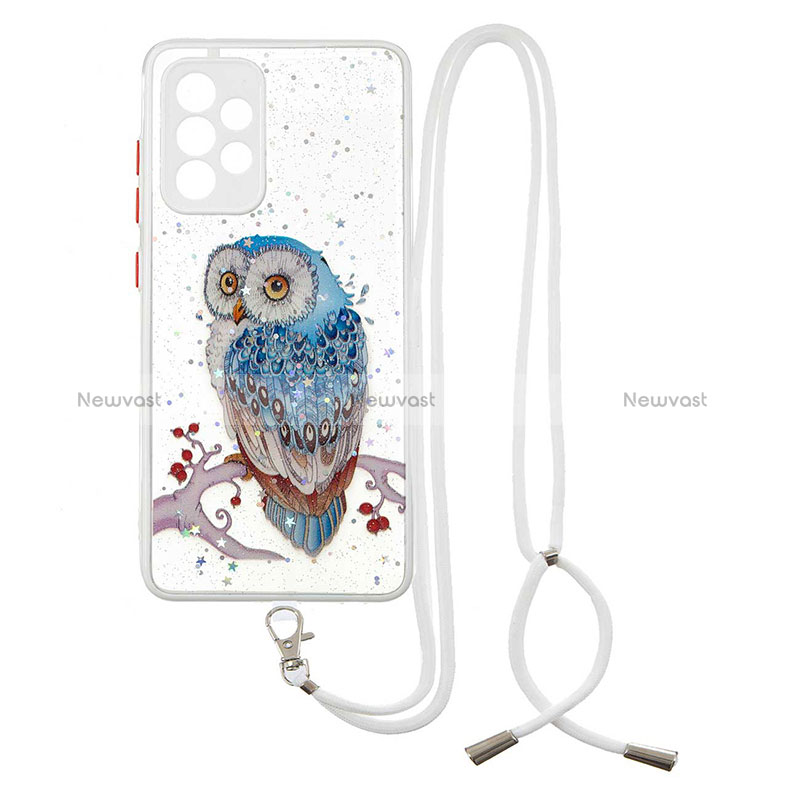 Silicone Candy Rubber Gel Fashionable Pattern Soft Case Cover with Lanyard Strap Y01X for Samsung Galaxy A52 5G