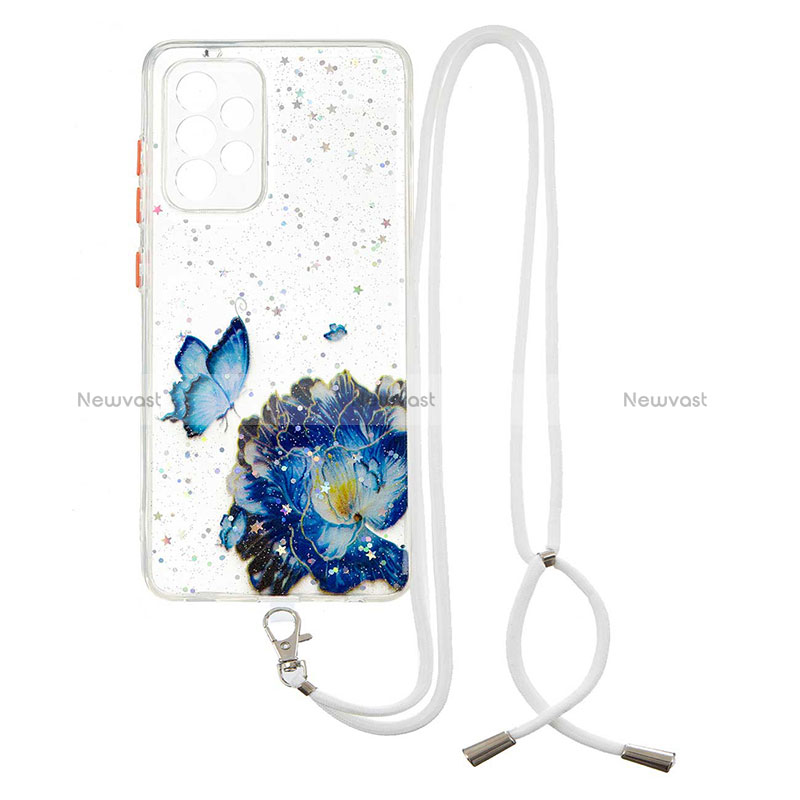 Silicone Candy Rubber Gel Fashionable Pattern Soft Case Cover with Lanyard Strap Y01X for Samsung Galaxy A52 5G