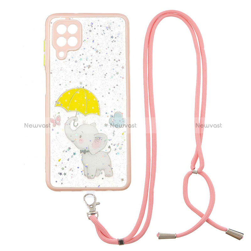 Silicone Candy Rubber Gel Fashionable Pattern Soft Case Cover with Lanyard Strap Y01X for Samsung Galaxy M12