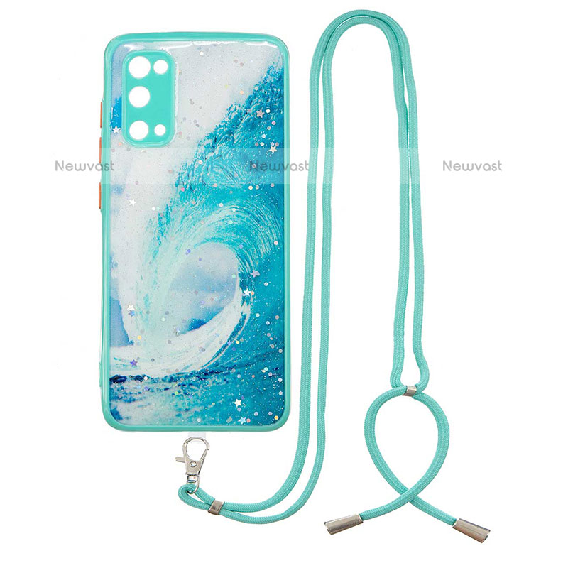 Silicone Candy Rubber Gel Fashionable Pattern Soft Case Cover with Lanyard Strap Y01X for Samsung Galaxy S20