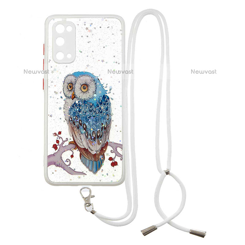 Silicone Candy Rubber Gel Fashionable Pattern Soft Case Cover with Lanyard Strap Y01X for Samsung Galaxy S20