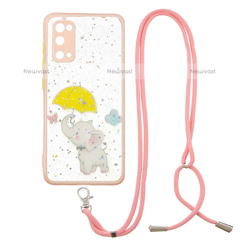 Silicone Candy Rubber Gel Fashionable Pattern Soft Case Cover with Lanyard Strap Y01X for Samsung Galaxy S20 5G