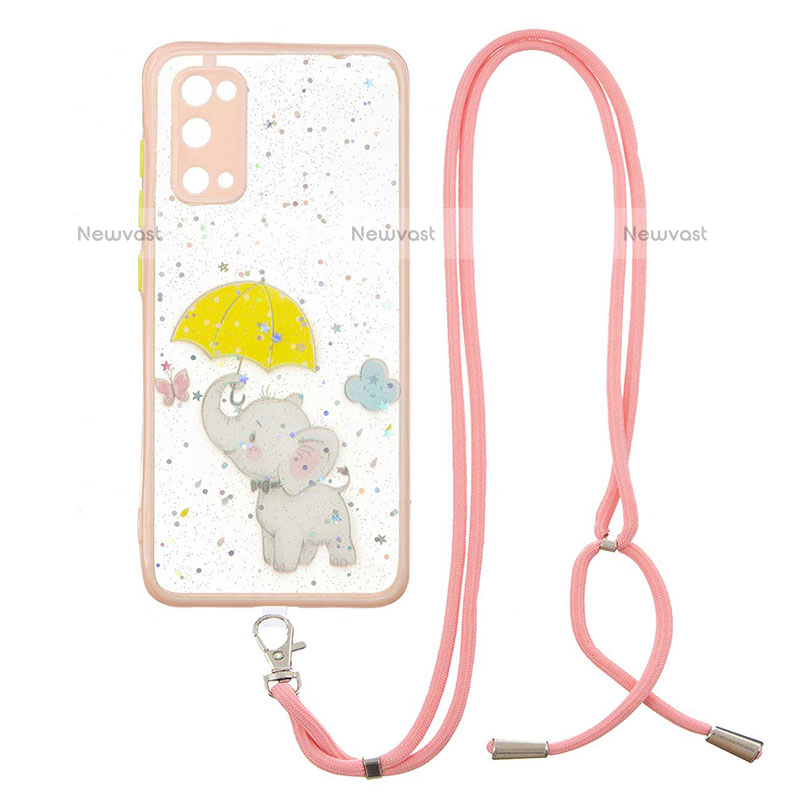 Silicone Candy Rubber Gel Fashionable Pattern Soft Case Cover with Lanyard Strap Y01X for Samsung Galaxy S20 5G Yellow