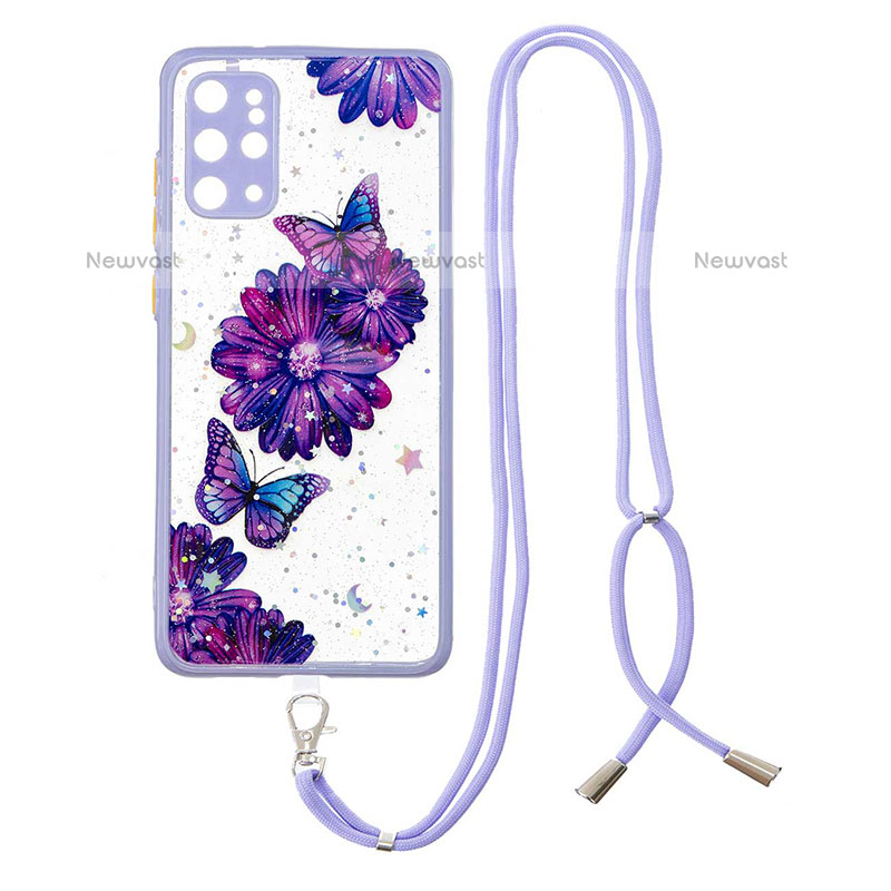 Silicone Candy Rubber Gel Fashionable Pattern Soft Case Cover with Lanyard Strap Y01X for Samsung Galaxy S20 Plus