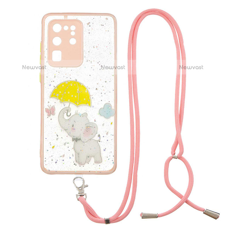 Silicone Candy Rubber Gel Fashionable Pattern Soft Case Cover with Lanyard Strap Y01X for Samsung Galaxy S20 Ultra 5G