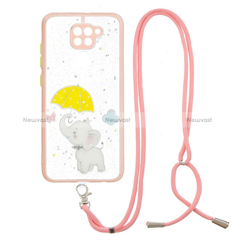 Silicone Candy Rubber Gel Fashionable Pattern Soft Case Cover with Lanyard Strap Y01X for Xiaomi Redmi 10X 4G Yellow