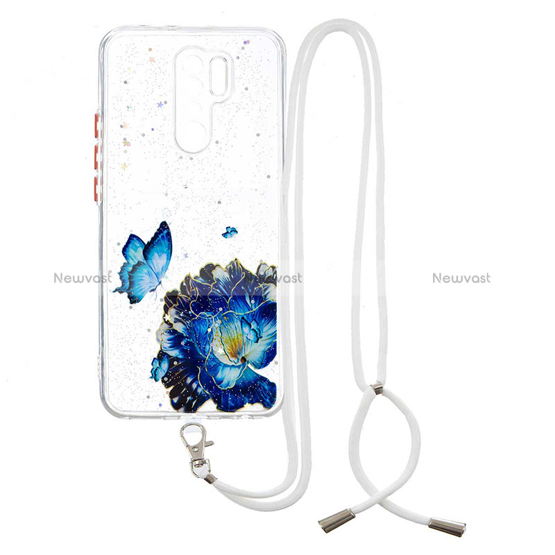 Silicone Candy Rubber Gel Fashionable Pattern Soft Case Cover with Lanyard Strap Y01X for Xiaomi Redmi 9