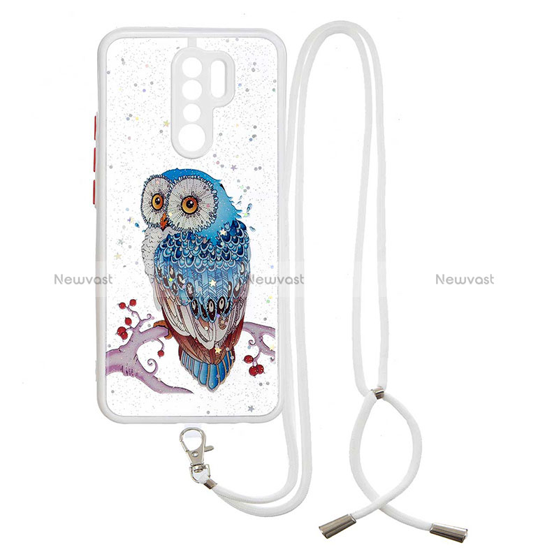 Silicone Candy Rubber Gel Fashionable Pattern Soft Case Cover with Lanyard Strap Y01X for Xiaomi Redmi 9 Prime India