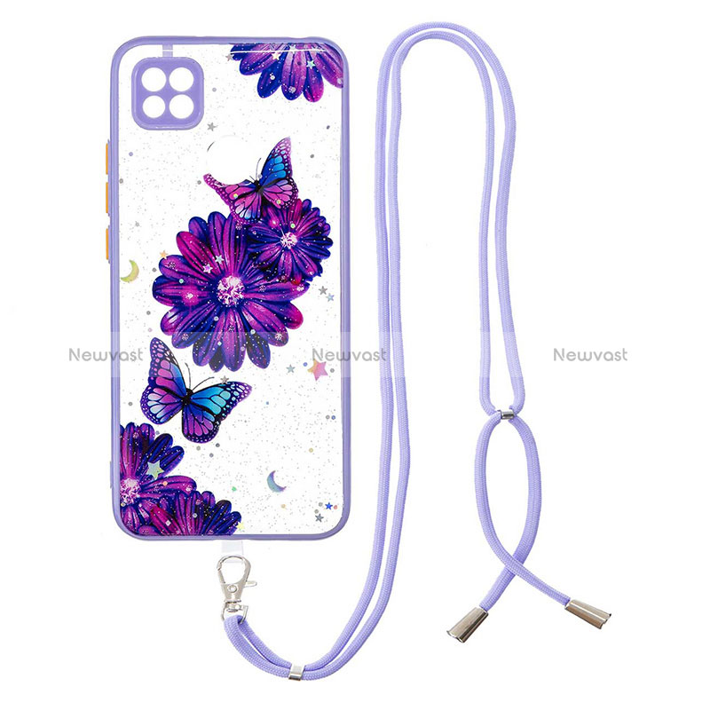 Silicone Candy Rubber Gel Fashionable Pattern Soft Case Cover with Lanyard Strap Y01X for Xiaomi Redmi 9C