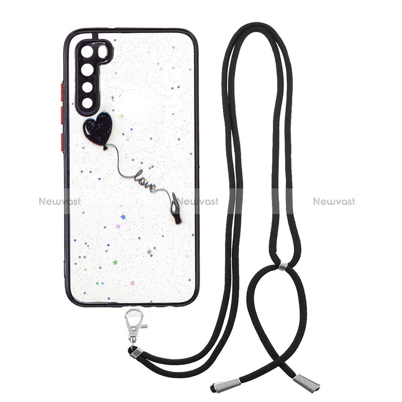 Silicone Candy Rubber Gel Fashionable Pattern Soft Case Cover with Lanyard Strap Y01X for Xiaomi Redmi Note 8 (2021) Black