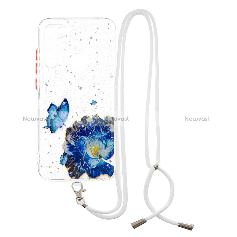 Silicone Candy Rubber Gel Fashionable Pattern Soft Case Cover with Lanyard Strap Y01X for Xiaomi Redmi Note 8 (2021) Blue