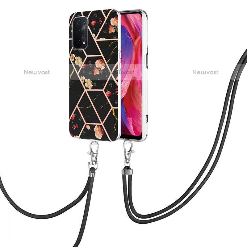 Silicone Candy Rubber Gel Fashionable Pattern Soft Case Cover with Lanyard Strap Y02B for OnePlus Nord N200 5G