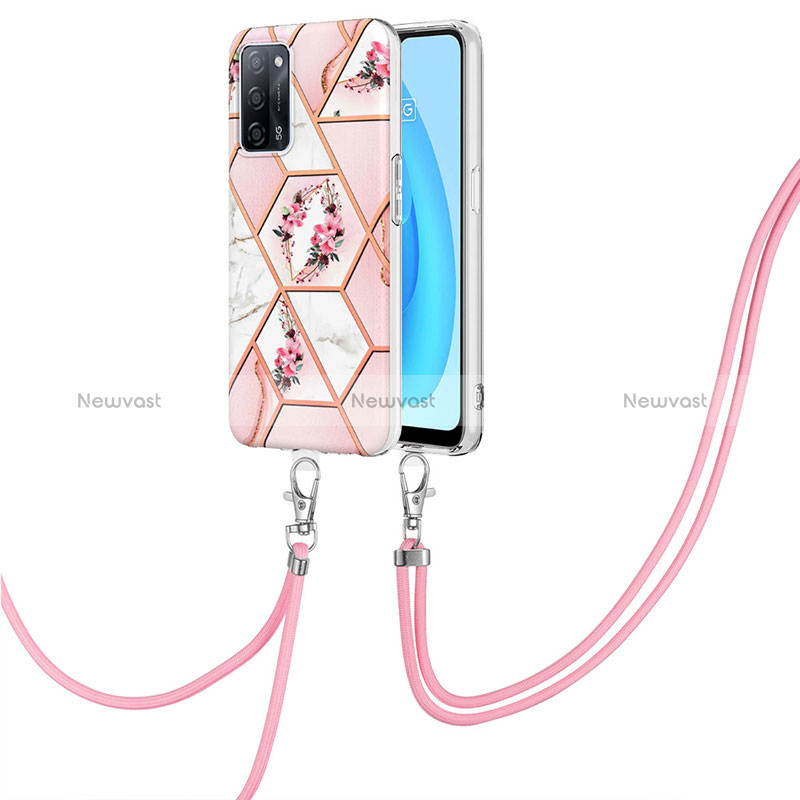Silicone Candy Rubber Gel Fashionable Pattern Soft Case Cover with Lanyard Strap Y02B for Oppo A53s 5G