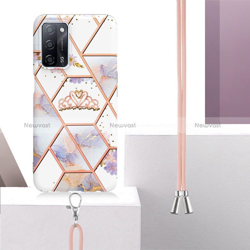 Silicone Candy Rubber Gel Fashionable Pattern Soft Case Cover with Lanyard Strap Y02B for Oppo A53s 5G