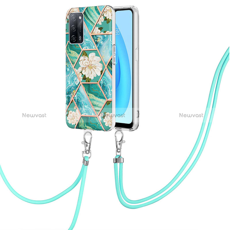 Silicone Candy Rubber Gel Fashionable Pattern Soft Case Cover with Lanyard Strap Y02B for Oppo A56 5G